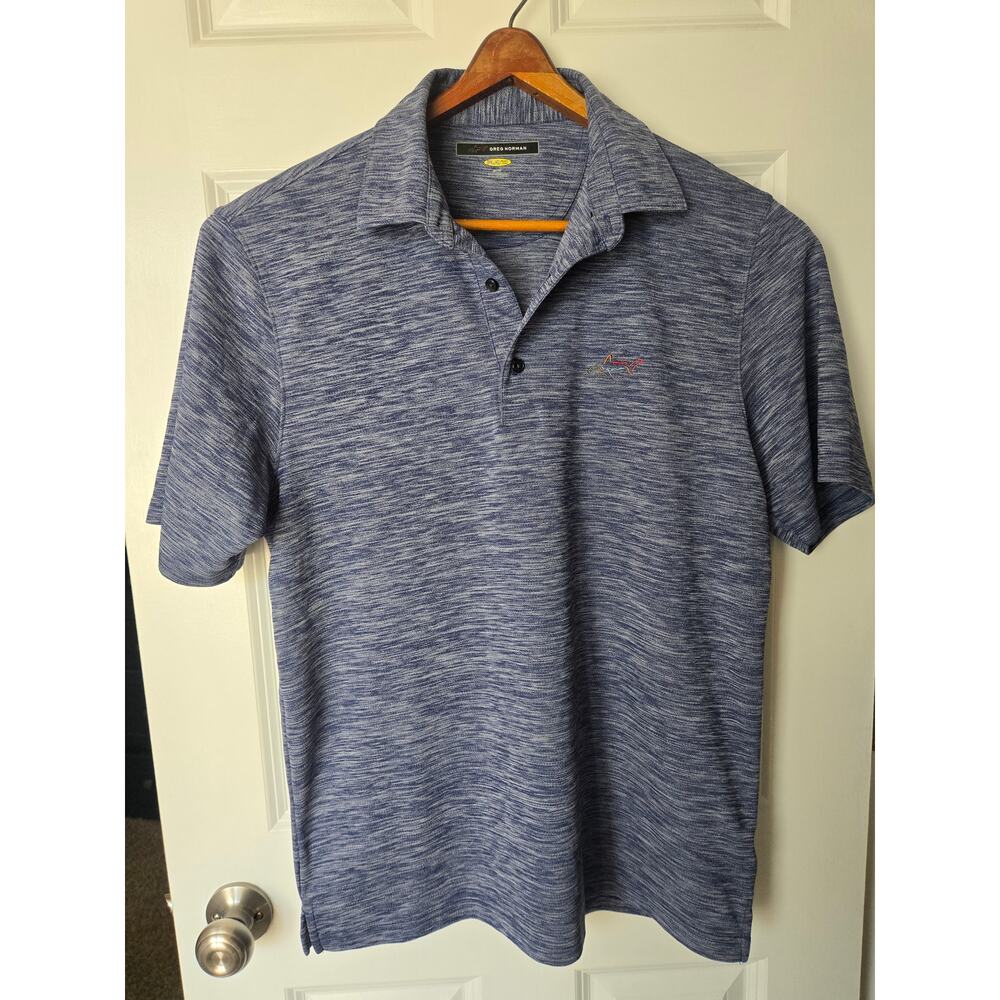 Greg Norman Men's Blue Play Dry Shark button Collar Polo Size Medium